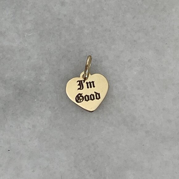 Solid 14K Yellow Gold TINY “I’m Good” Heart Mini Charm Necklace Pendant 90s Y2K - Picture 1 of 13